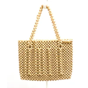 Vintage Purse Plastic Bead Hand Bag Ivory Handmade 1950s