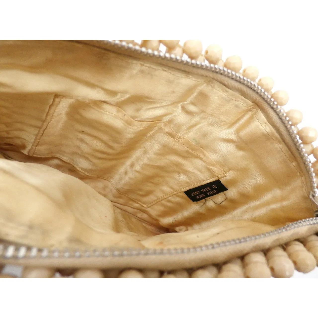 Vintage Purse Plastic Bead Hand Bag Ivory Handmade 1950s