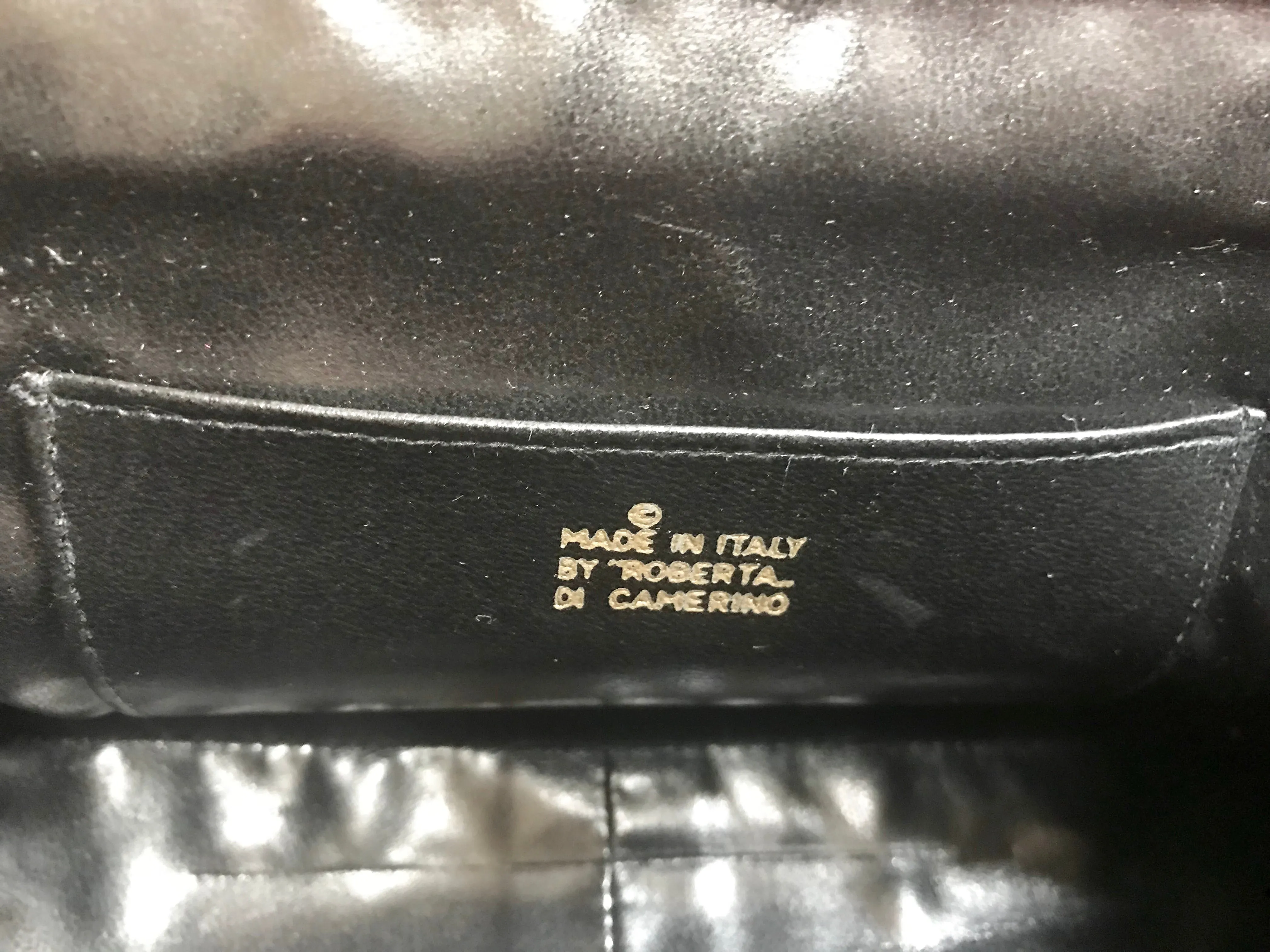 Vintage Roberta di Camerino wine red, grey, and black geometric pattern velvet handbag with golden logo charms.  060905r6