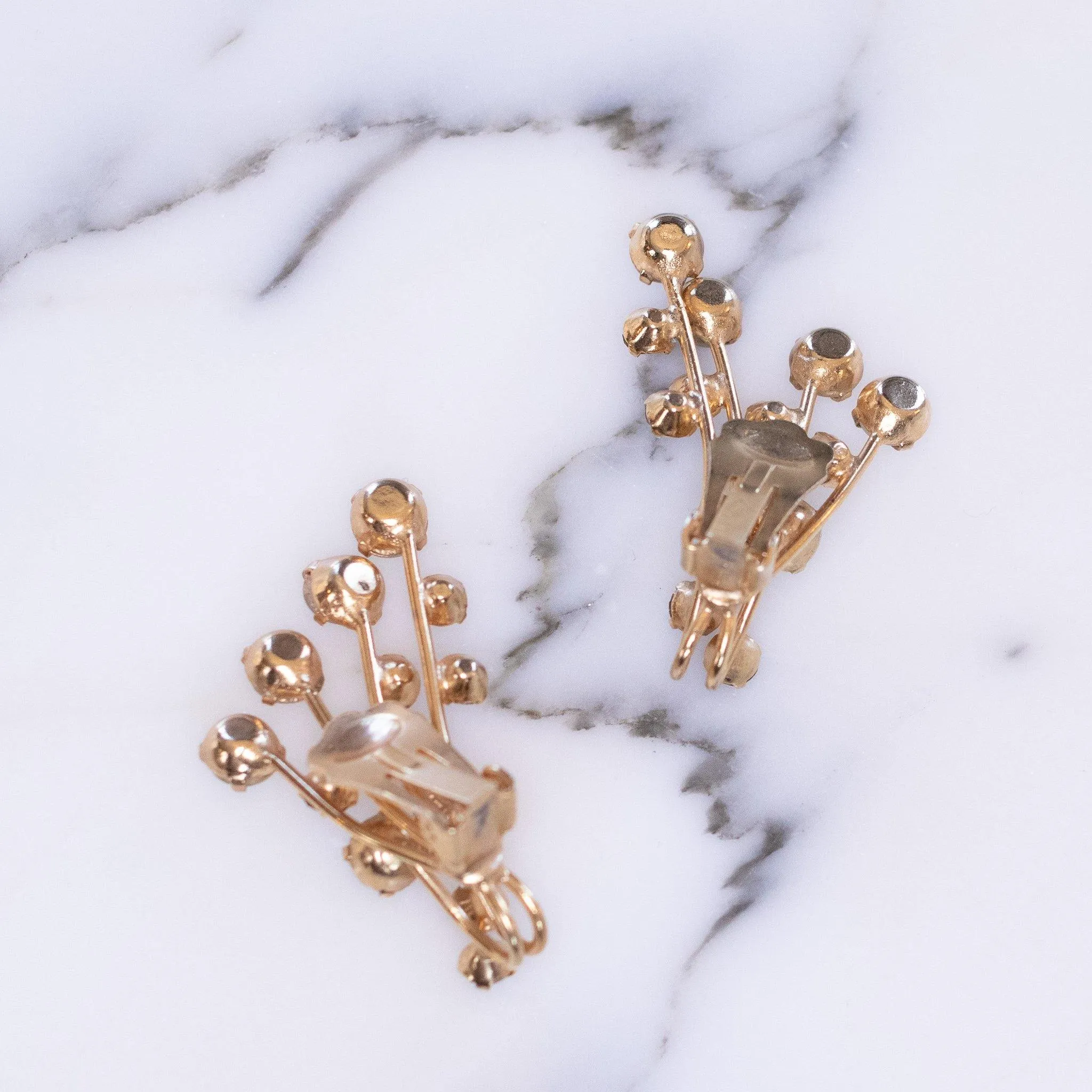 Vintage Smoke and Champagne Crystal Starburst Style Ear Crawler Statement Earrings