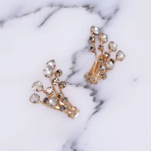 Vintage Smoke and Champagne Crystal Starburst Style Ear Crawler Statement Earrings