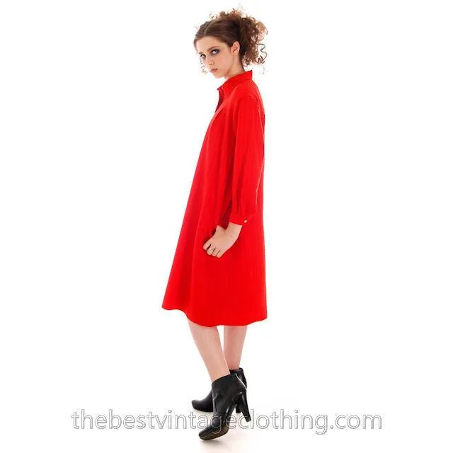 Vintage Vuokko Suomi Finland Fine Red Wool A Line Dress 1970s S