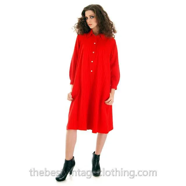 Vintage Vuokko Suomi Finland Fine Red Wool A Line Dress 1970s S