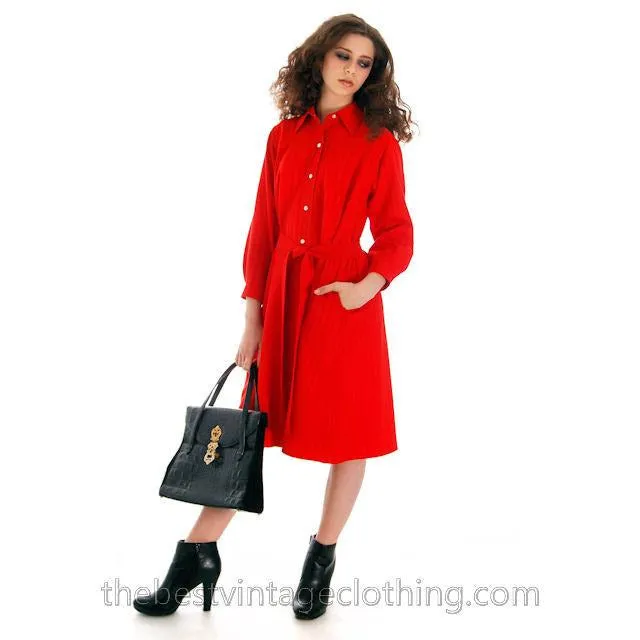 Vintage Vuokko Suomi Finland Fine Red Wool A Line Dress 1970s S