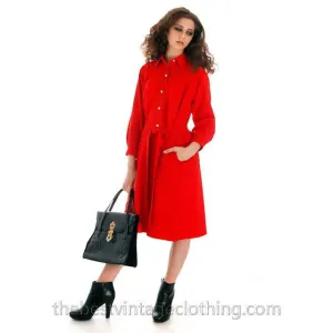 Vintage Vuokko Suomi Finland Fine Red Wool A Line Dress 1970s S