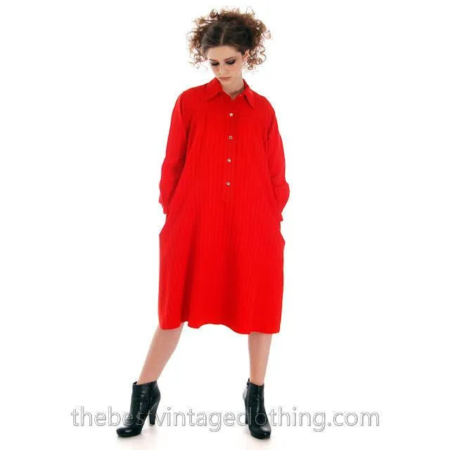Vintage Vuokko Suomi Finland Fine Red Wool A Line Dress 1970s S