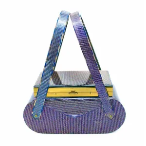 VTG Wilardy Periwinkle Iridescent Lucite Bag With Compact In Lid 1940s Box Purse