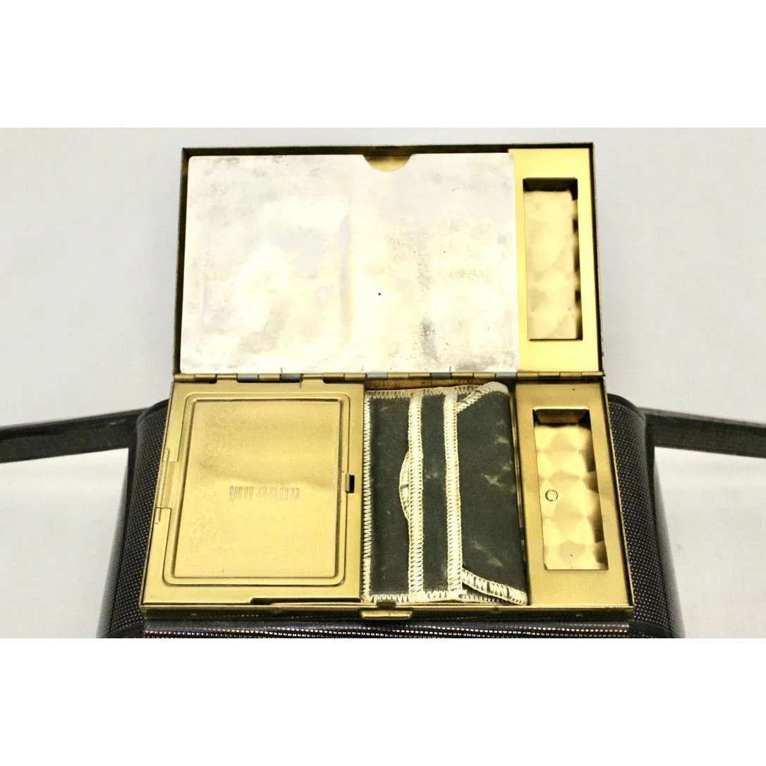 VTG Wilardy Periwinkle Iridescent Lucite Bag With Compact In Lid 1940s Box Purse