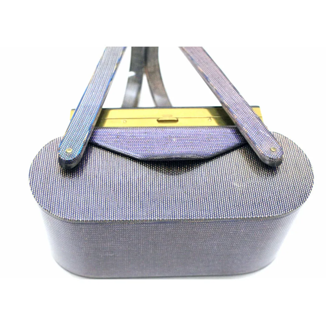 VTG Wilardy Periwinkle Iridescent Lucite Bag With Compact In Lid 1940s Box Purse