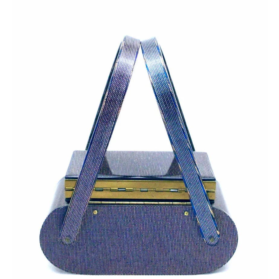 VTG Wilardy Periwinkle Iridescent Lucite Bag With Compact In Lid 1940s Box Purse
