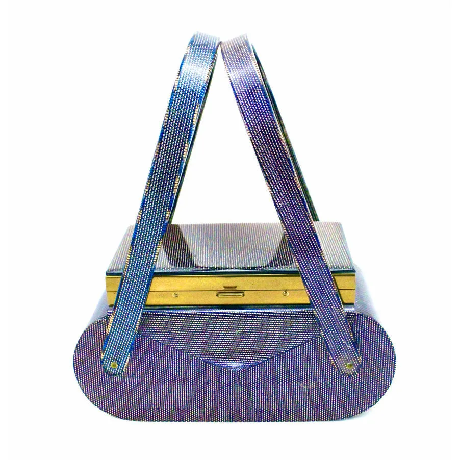 VTG Wilardy Periwinkle Iridescent Lucite Bag With Compact In Lid 1940s Box Purse