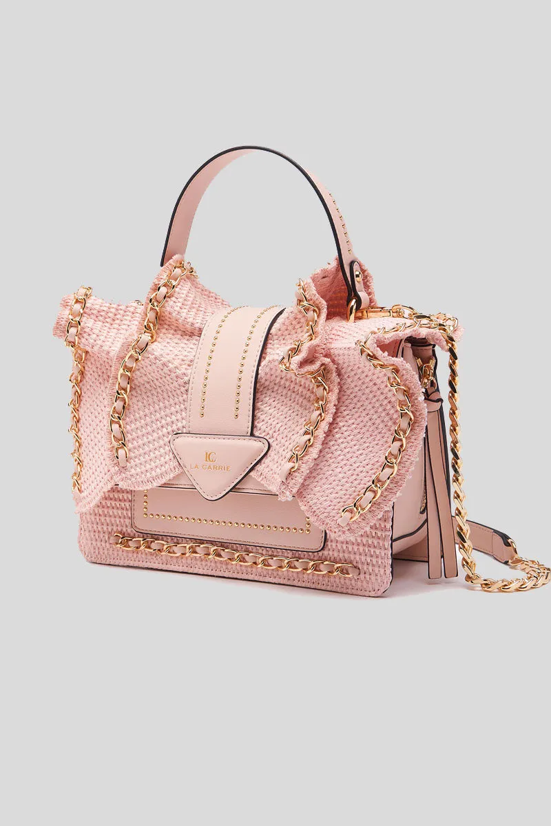 Wave Handbag Raffia Synthetic - Pink