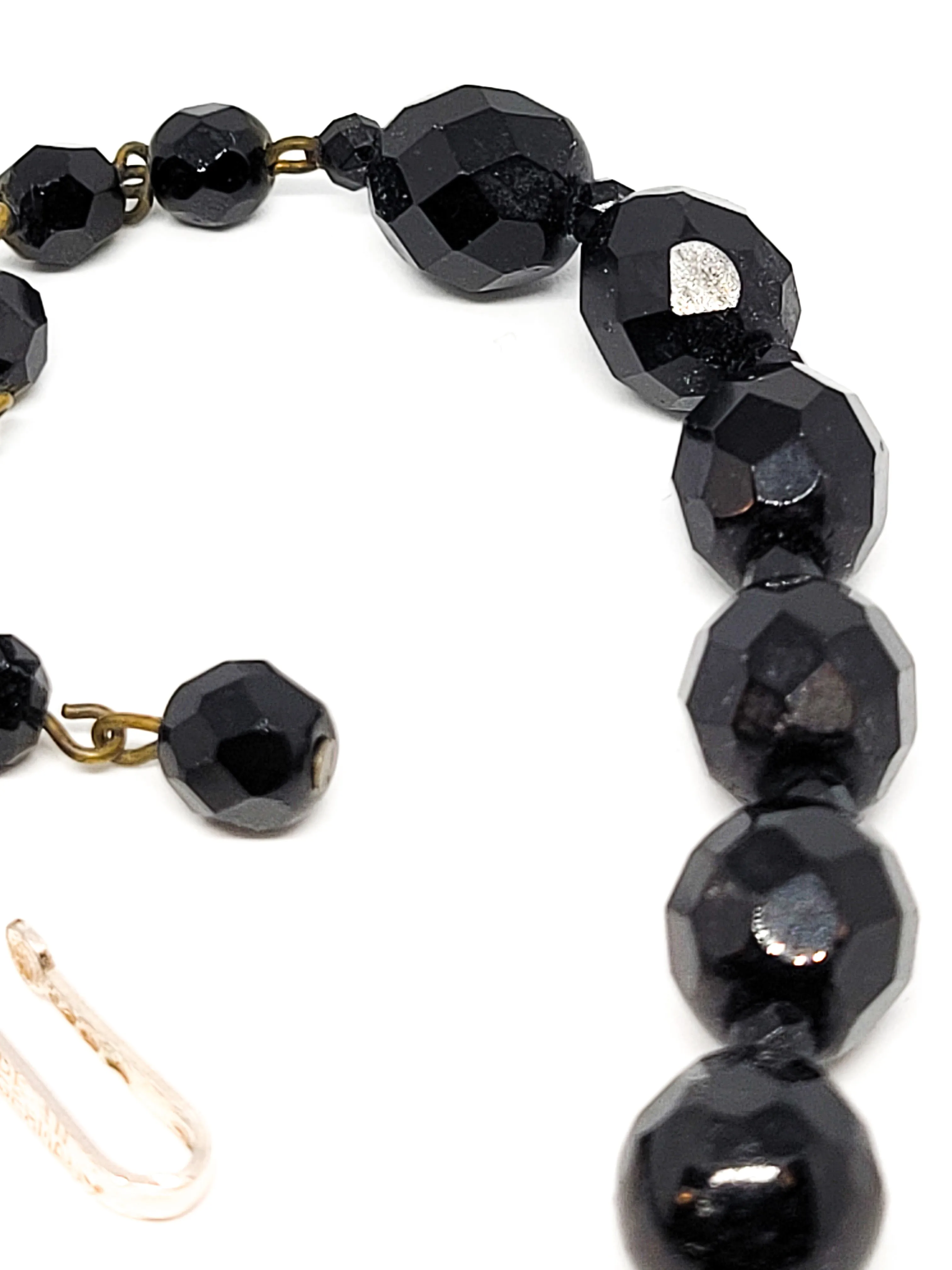 West Germany black faceted graduated beaded vintage necklace mid century