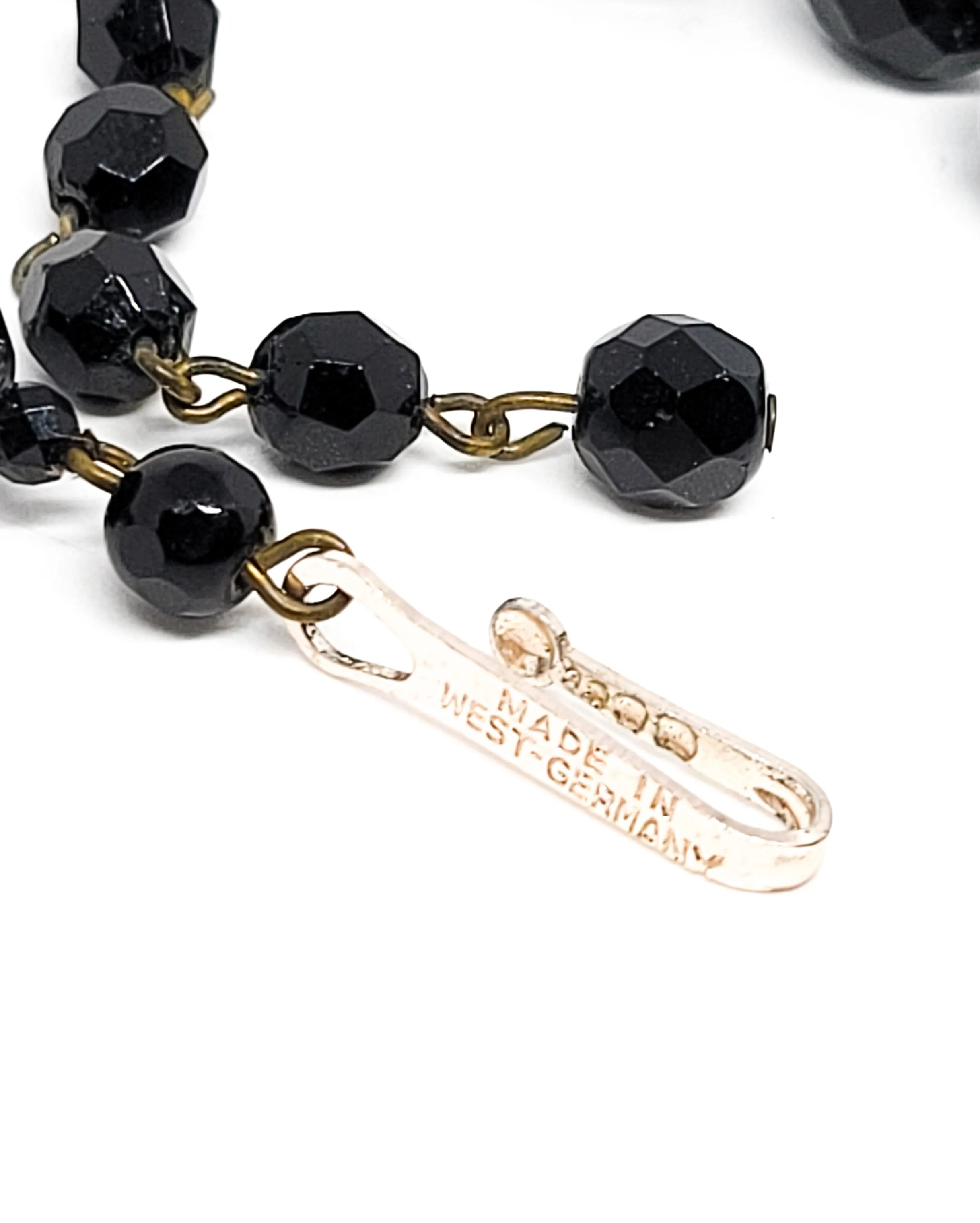 West Germany black faceted graduated beaded vintage necklace mid century