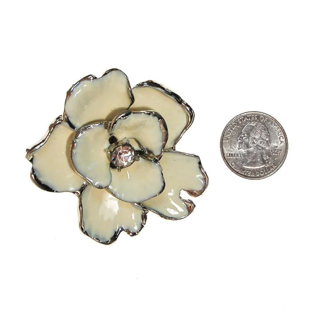 White and Silver Rose Brooch Pin