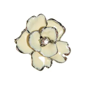 White and Silver Rose Brooch Pin