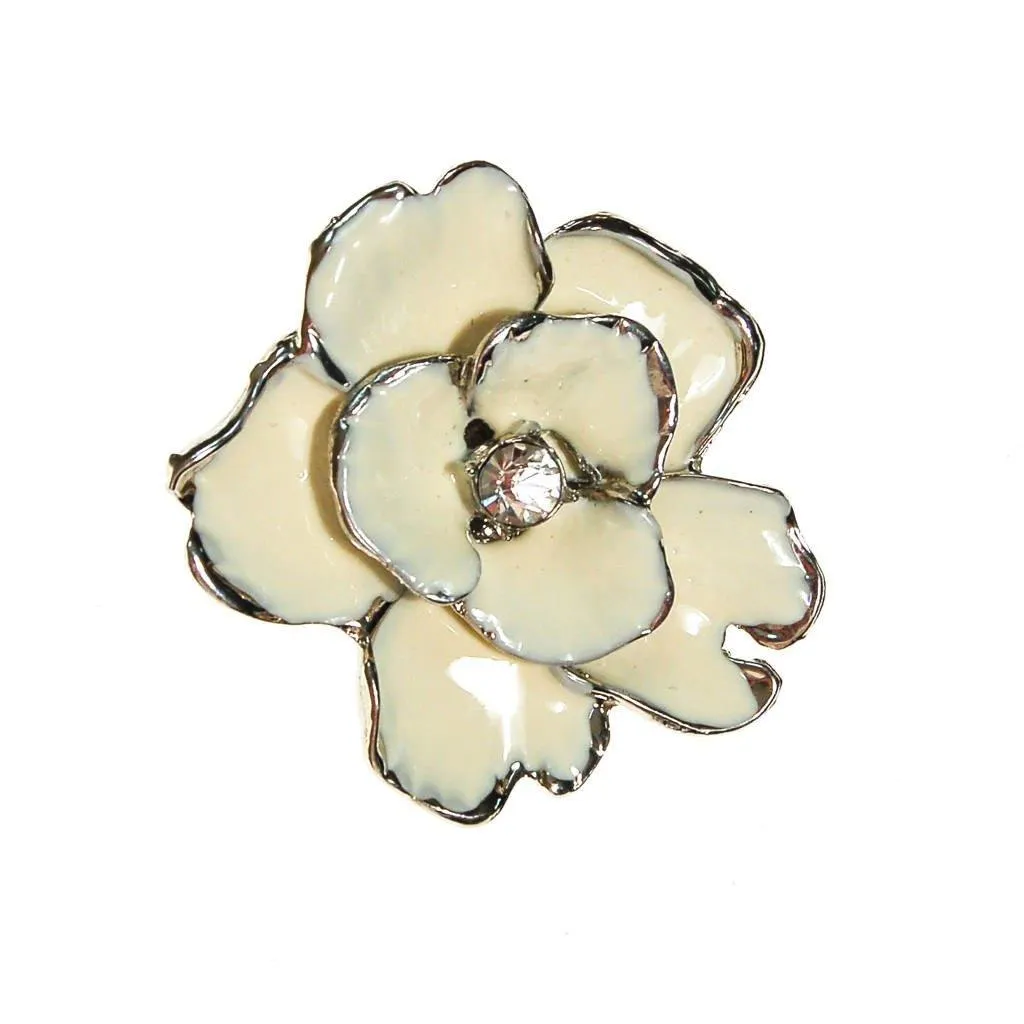 White and Silver Rose Brooch Pin