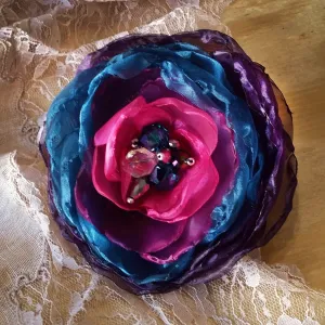 Wild Flower  / Boho Rose Choker Flower Brooch Clip Upcycled Magnolia Apple Blossom Upcycled Concept Store Made in USA