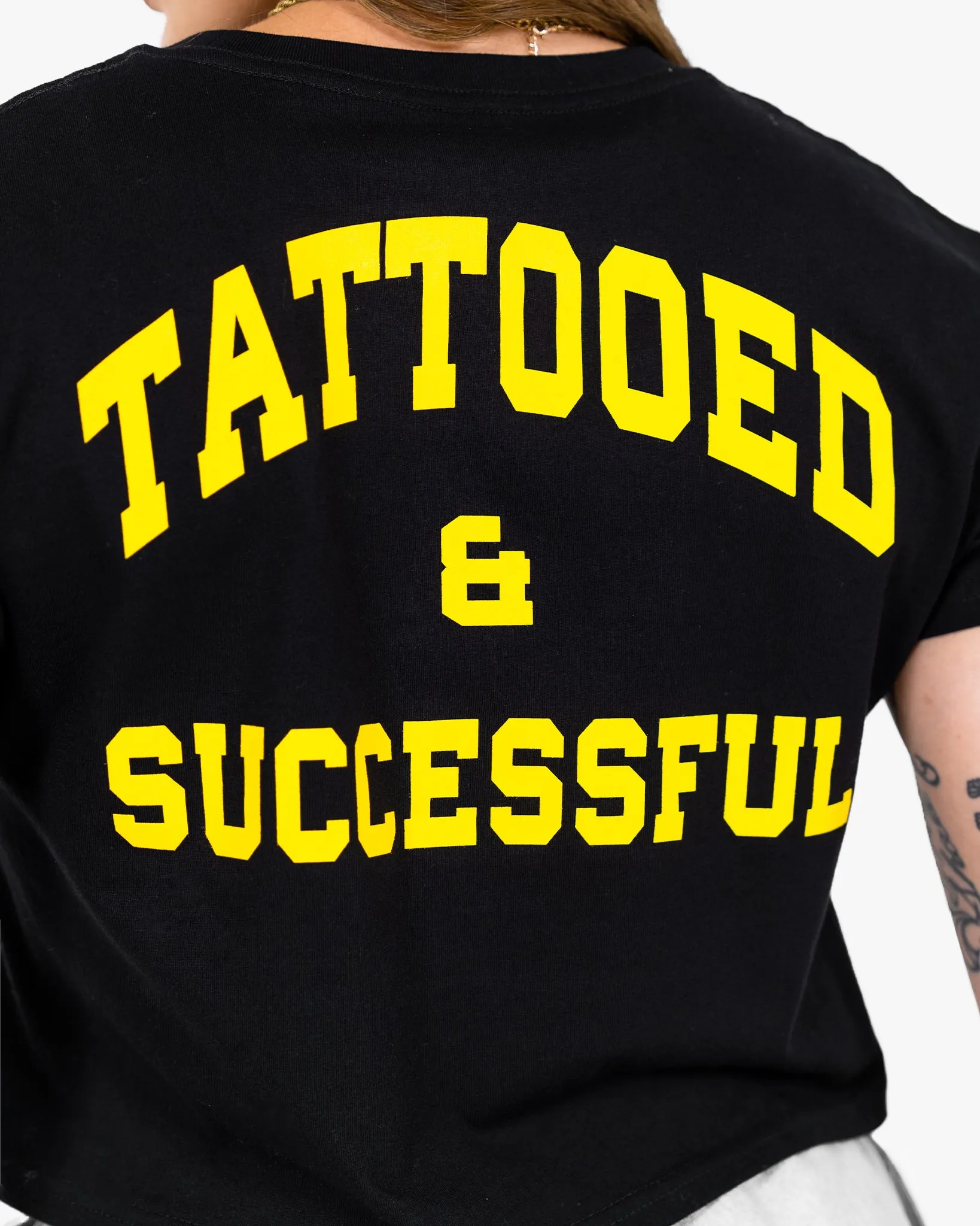 WKND Crop Tee - Black w/ Yellow