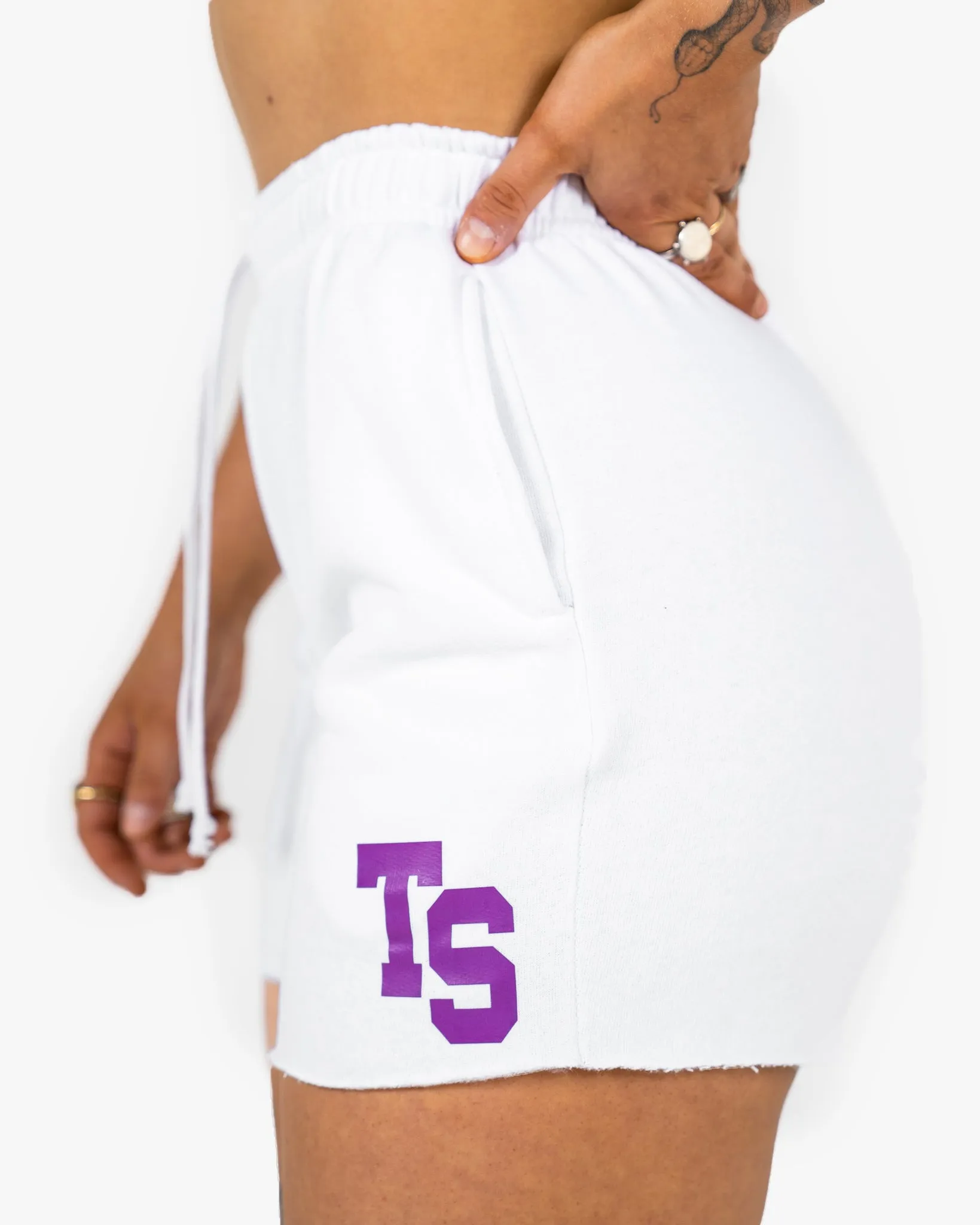 WKND Leisure Short - White w/ Purple