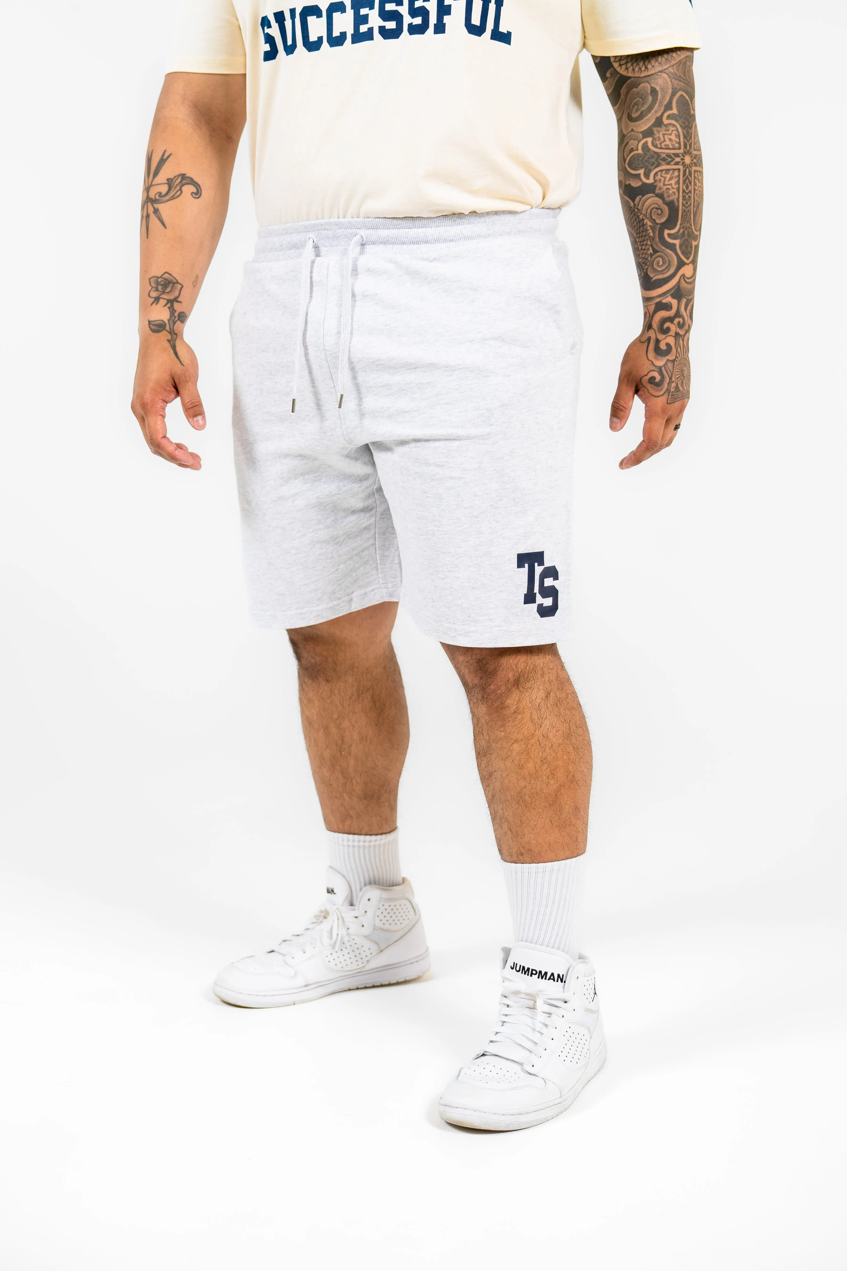 WKND Mens Comfort Shorts - White Heather w/ Navy