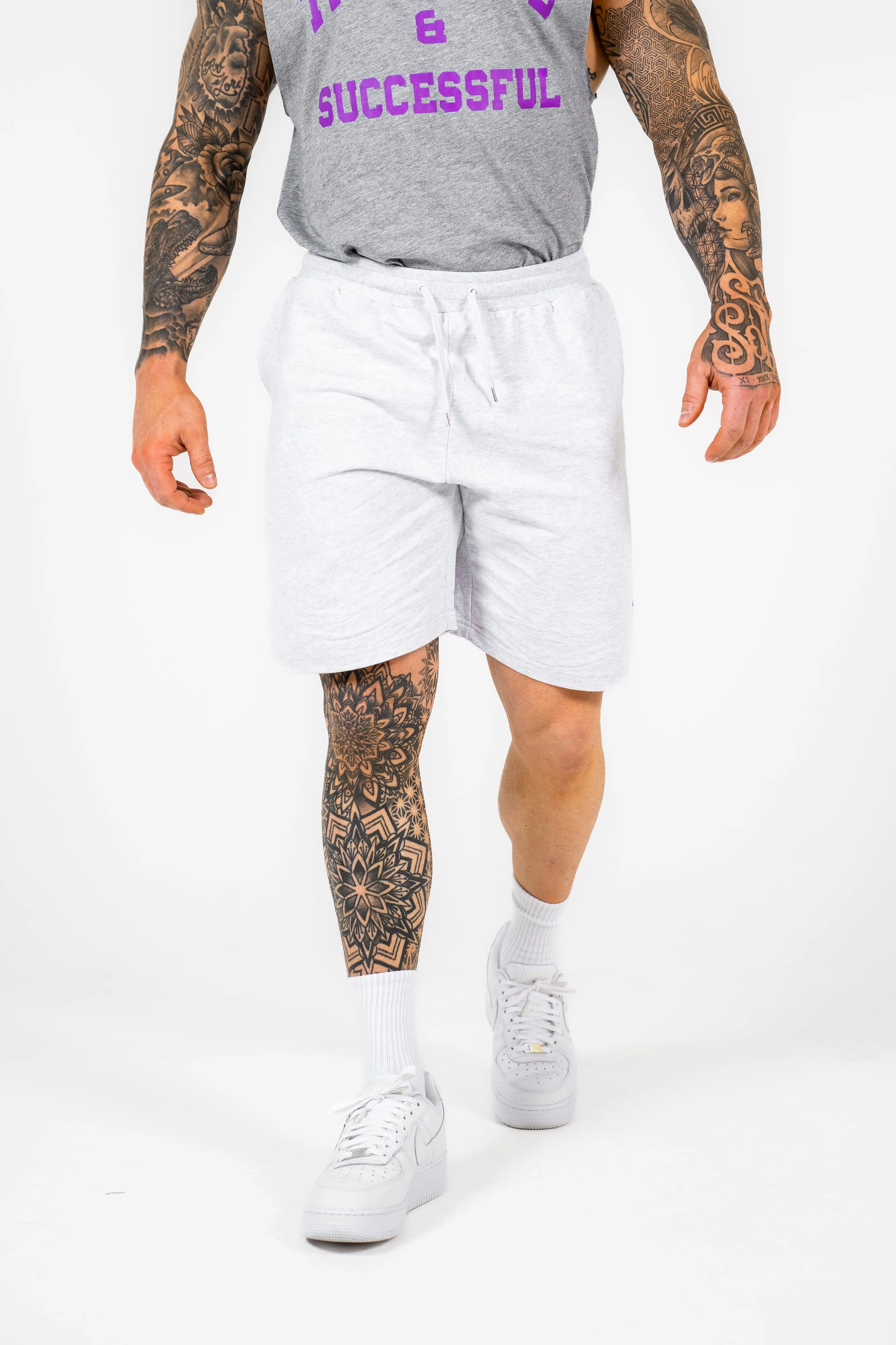WKND Mens Comfort Shorts - White Heather w/ Purple