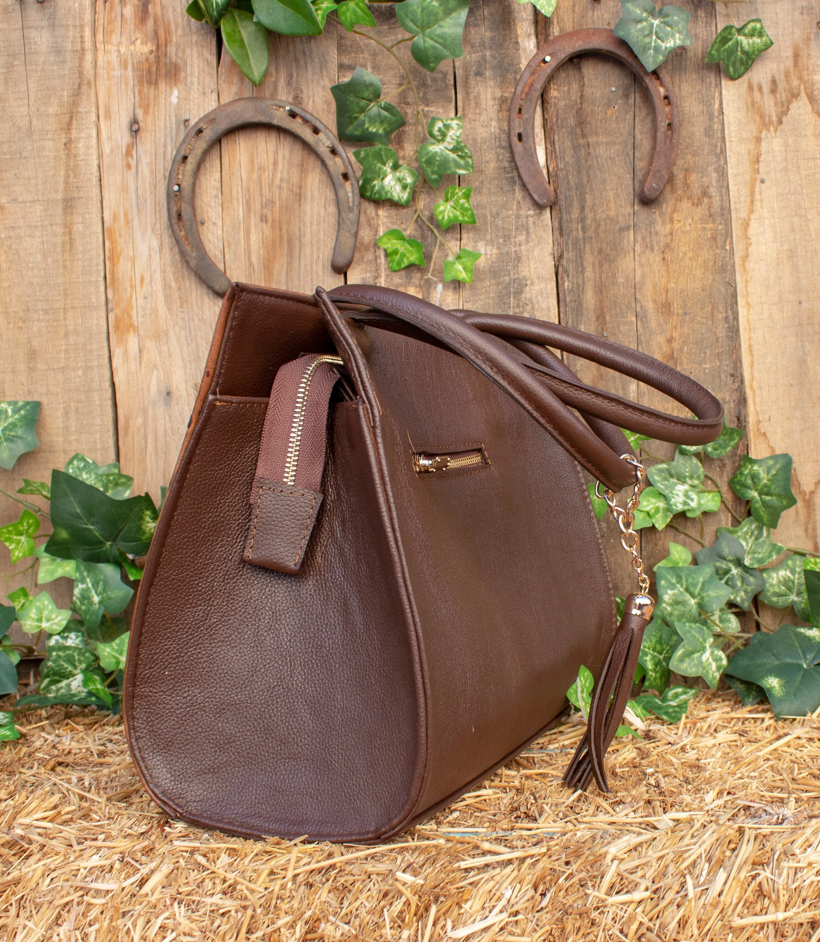 WOMENS HORSE STAMPED Hand tooled full grain leather Cowgirl tote bag purse
