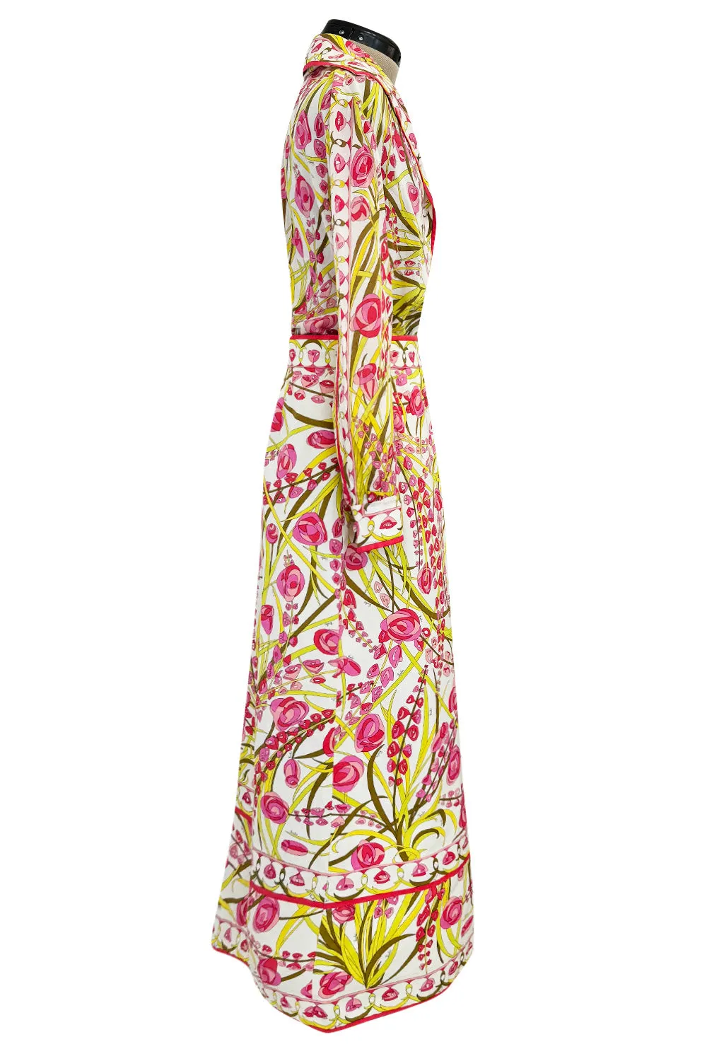 Wonderful 1960s Emilio Pucci Two Piece Cotton & Cotton Voile Pink & Yellow Skirt & Top Set
