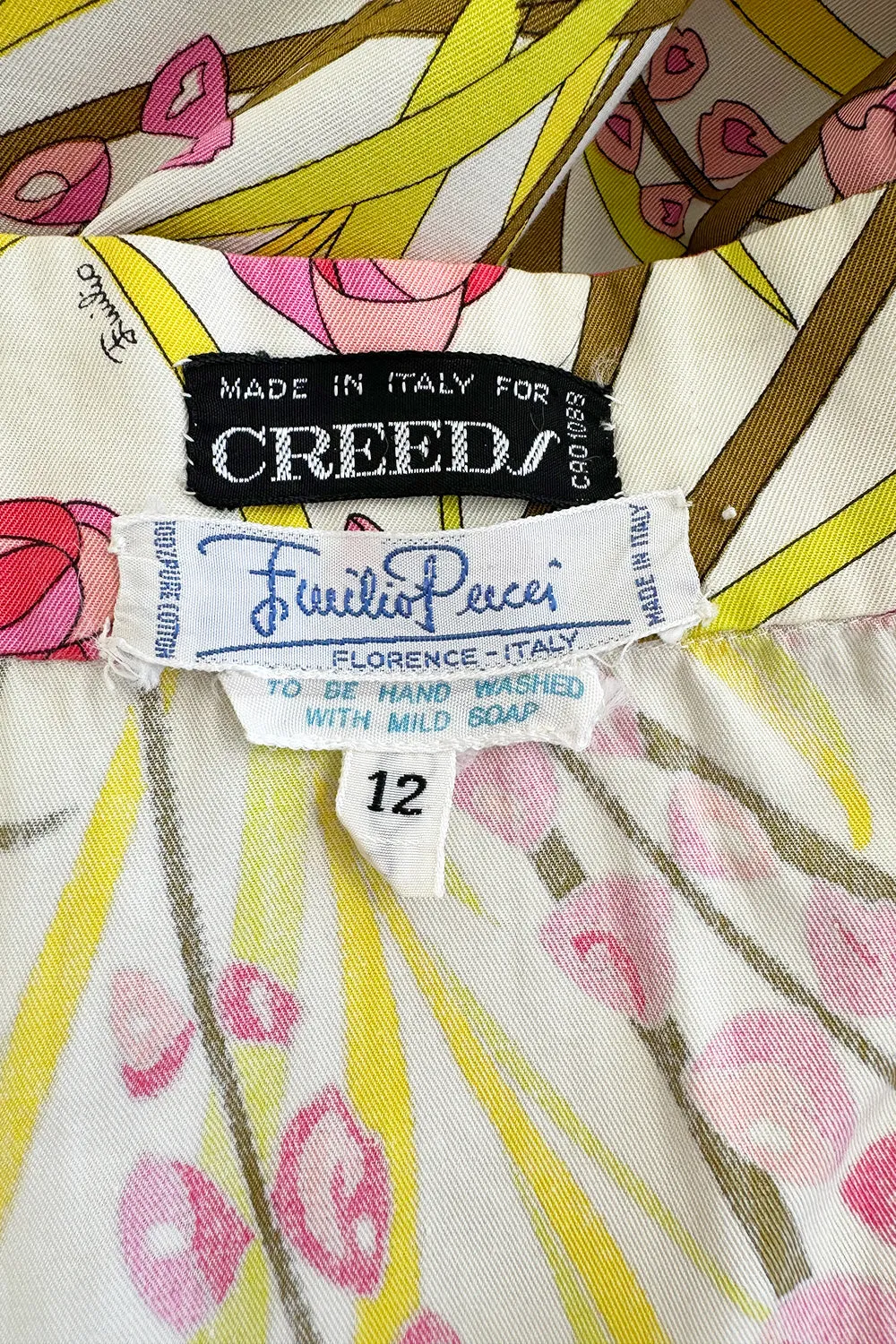 Wonderful 1960s Emilio Pucci Two Piece Cotton & Cotton Voile Pink & Yellow Skirt & Top Set