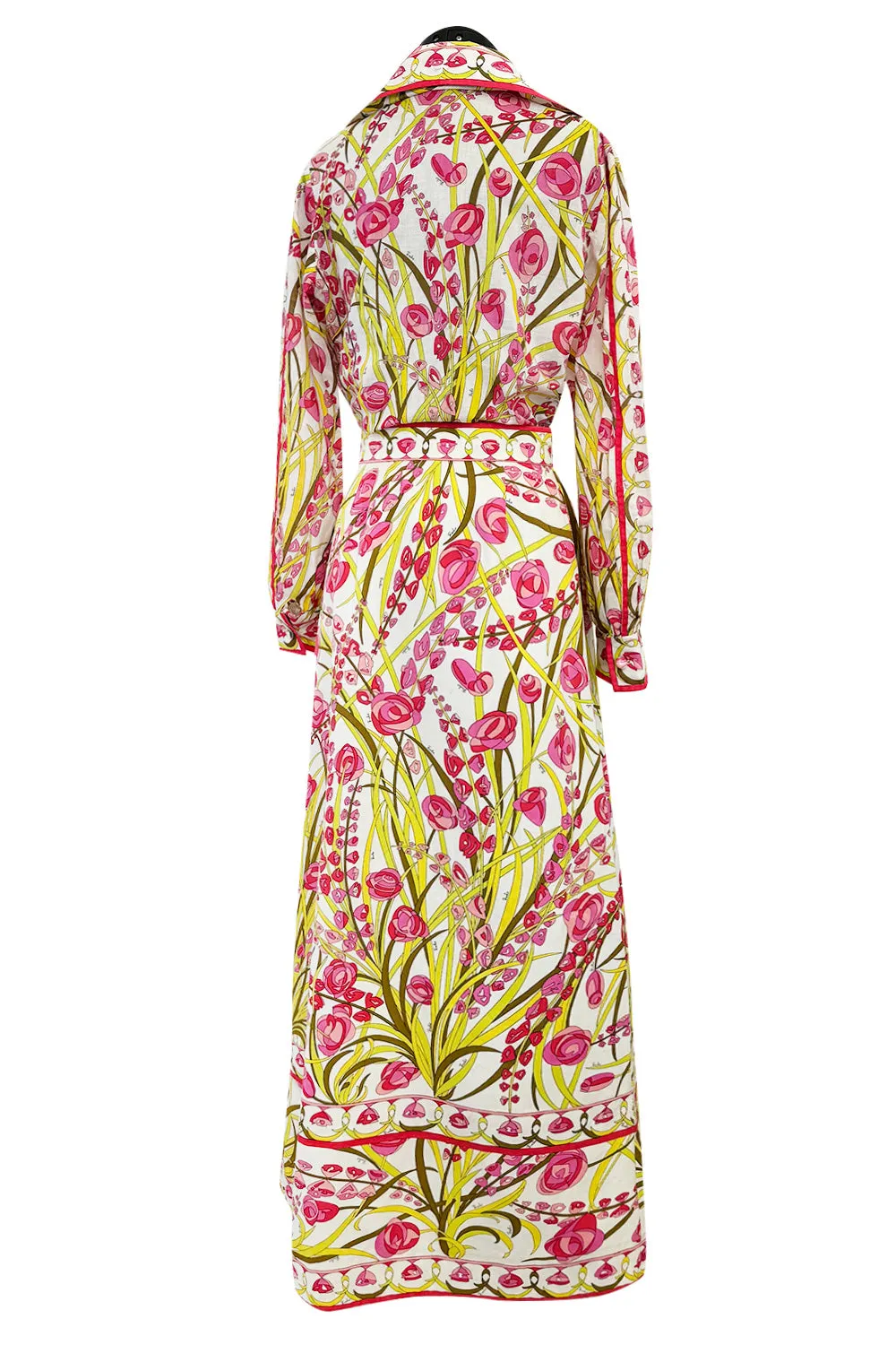 Wonderful 1960s Emilio Pucci Two Piece Cotton & Cotton Voile Pink & Yellow Skirt & Top Set
