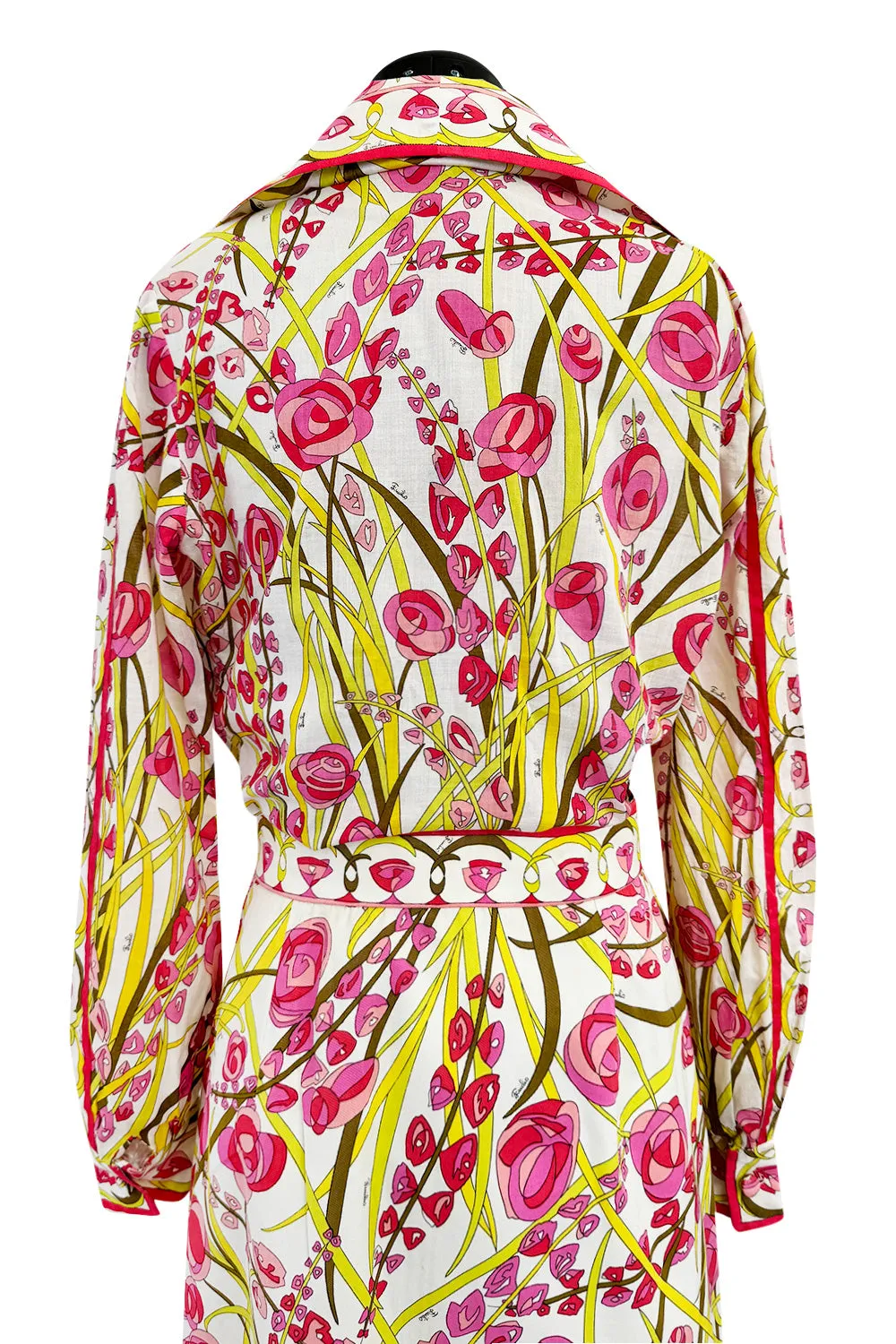 Wonderful 1960s Emilio Pucci Two Piece Cotton & Cotton Voile Pink & Yellow Skirt & Top Set