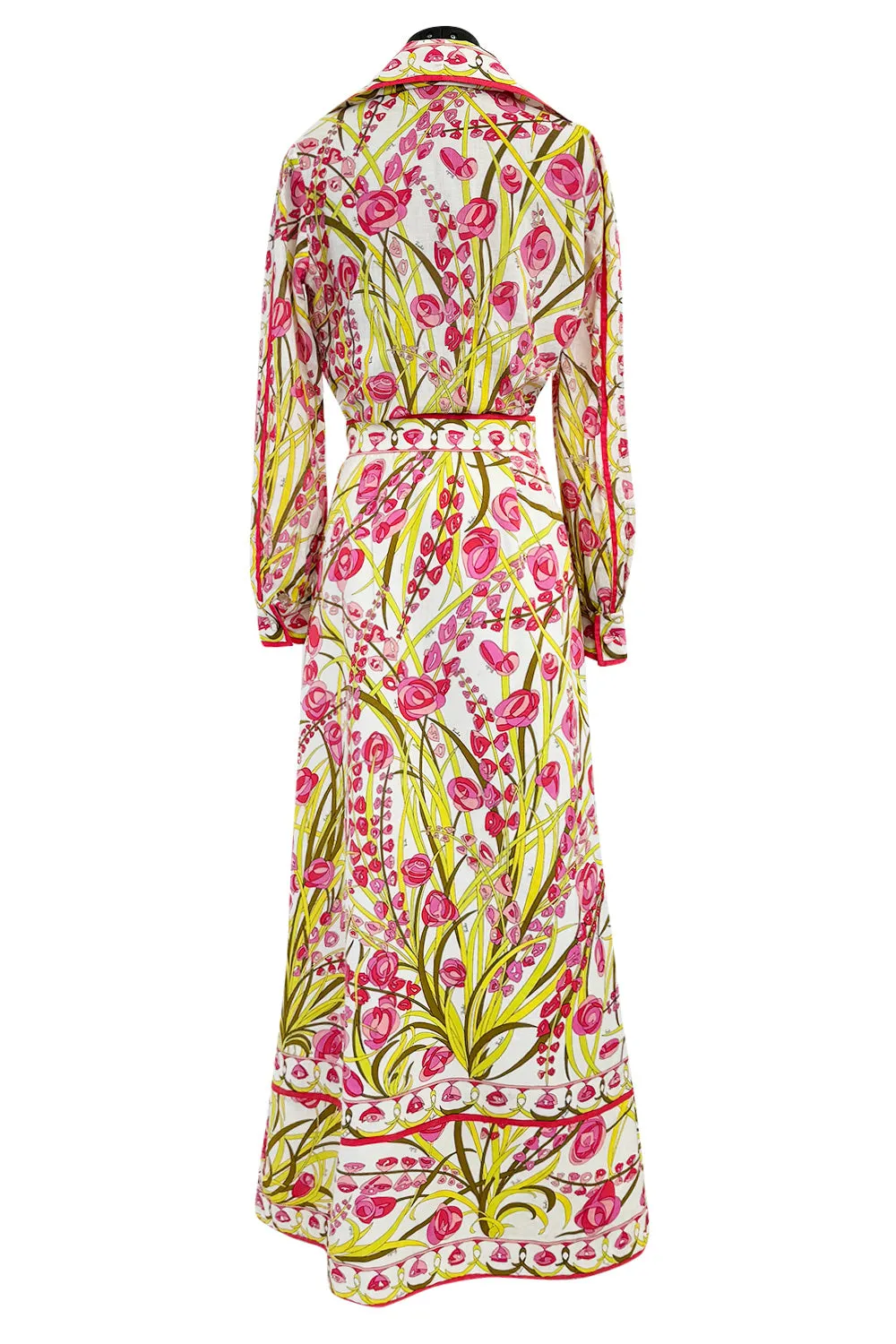 Wonderful 1960s Emilio Pucci Two Piece Cotton & Cotton Voile Pink & Yellow Skirt & Top Set