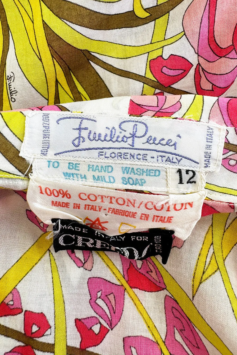 Wonderful 1960s Emilio Pucci Two Piece Cotton & Cotton Voile Pink & Yellow Skirt & Top Set