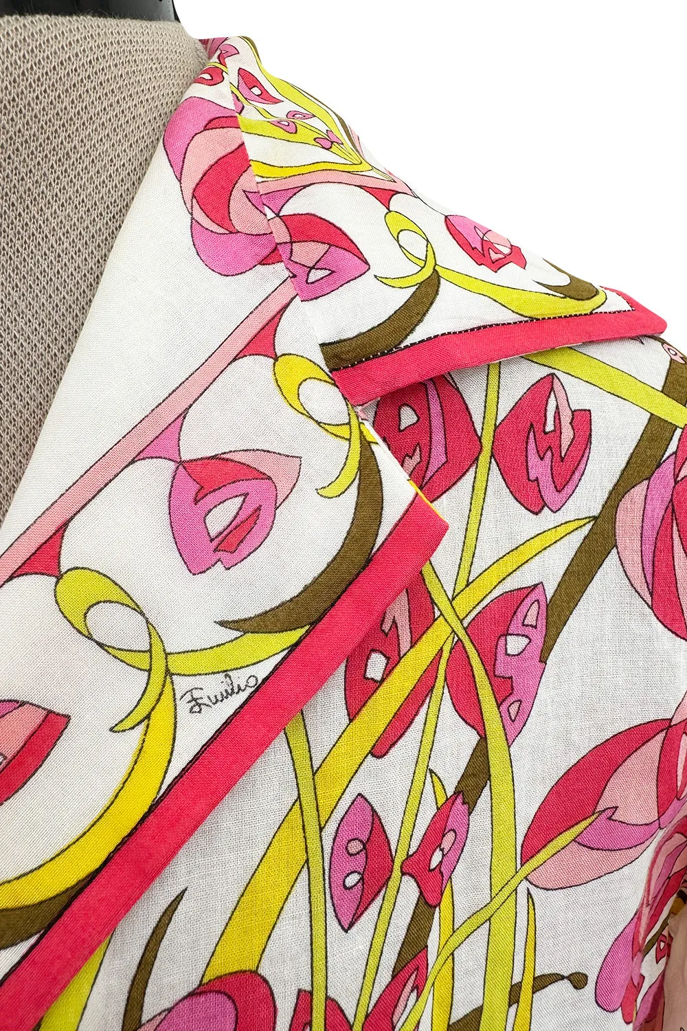 Wonderful 1960s Emilio Pucci Two Piece Cotton & Cotton Voile Pink & Yellow Skirt & Top Set