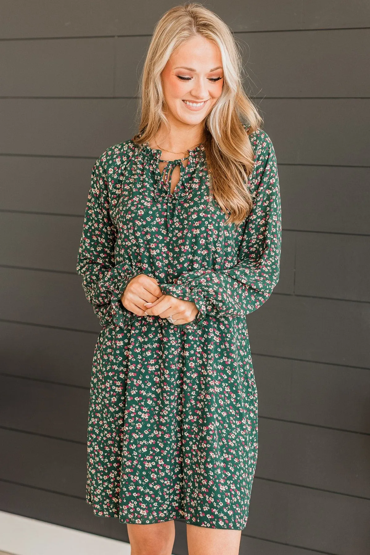 Wonderful Weekend Floral Dress- Hunter Green