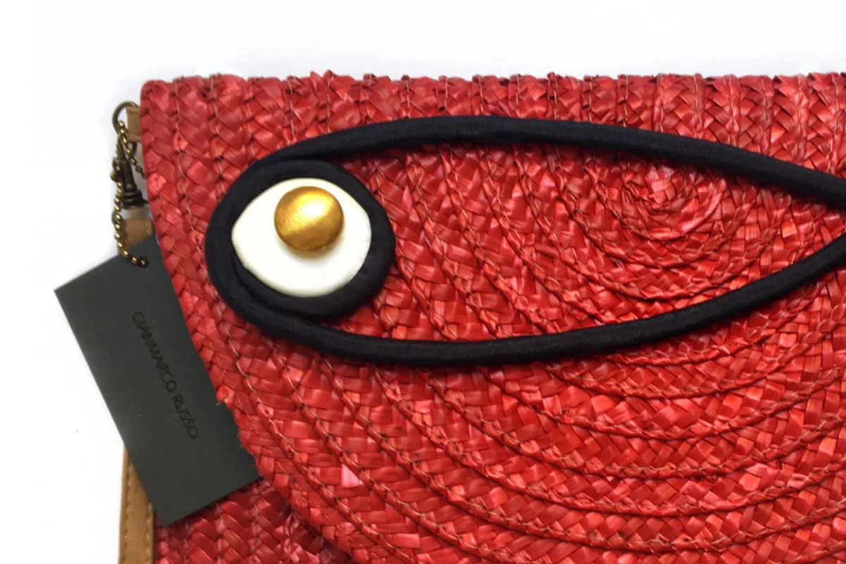 Woven straw Red Fish Maxi Clutch