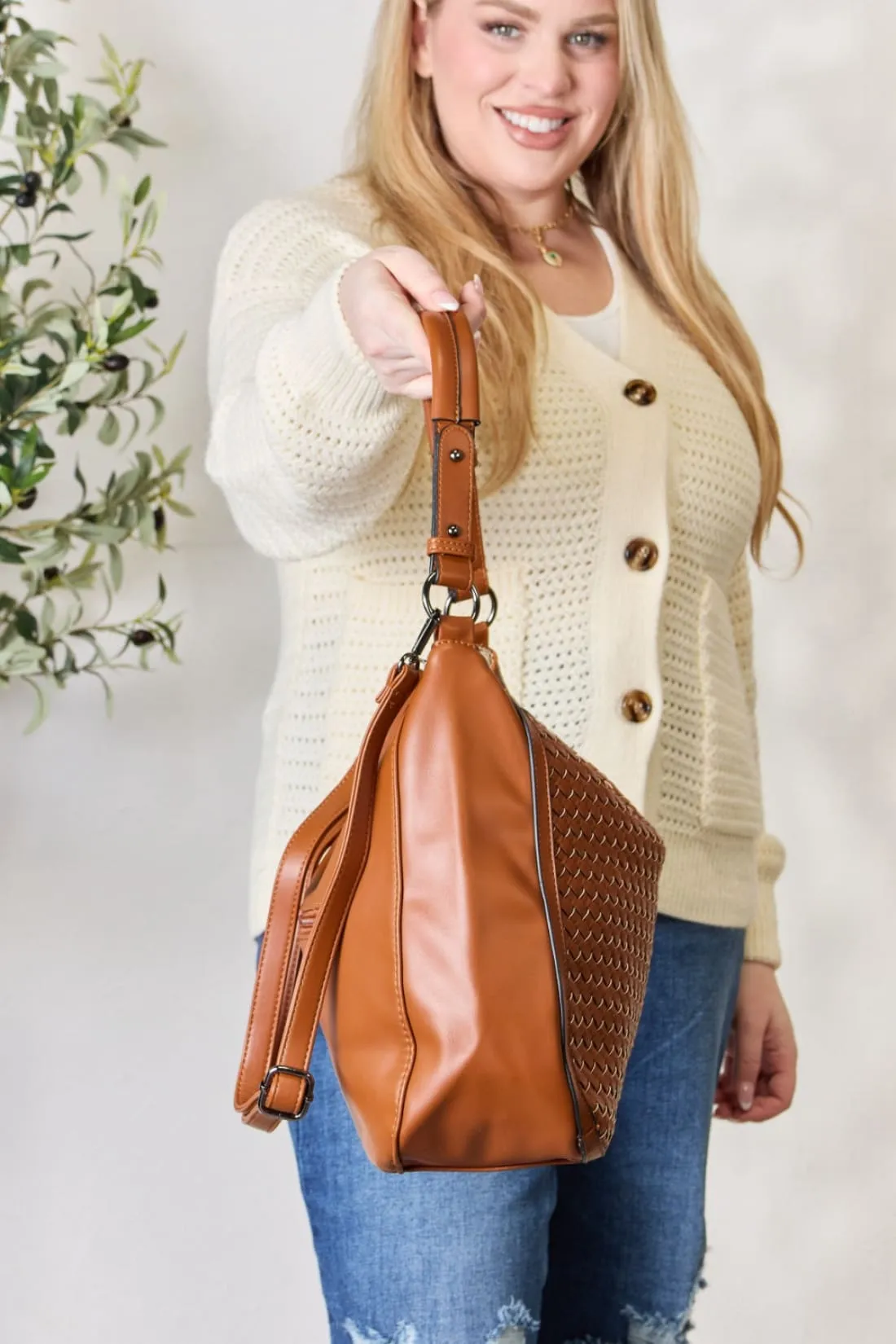 Woven Vegan Leather Handbag