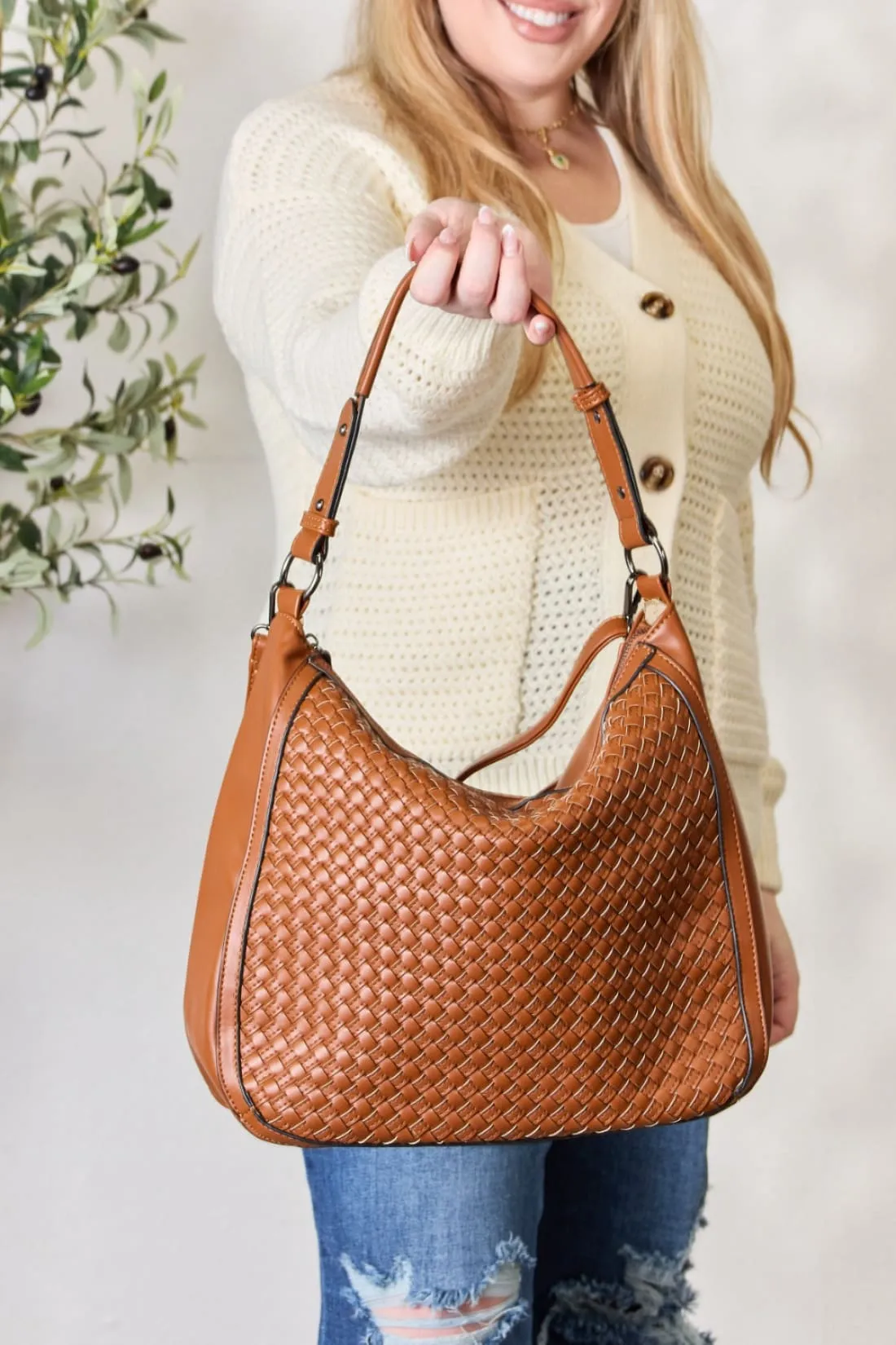 Woven Vegan Leather Handbag