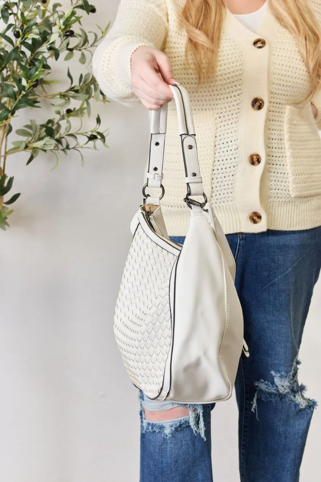 Woven Vegan Leather Handbag