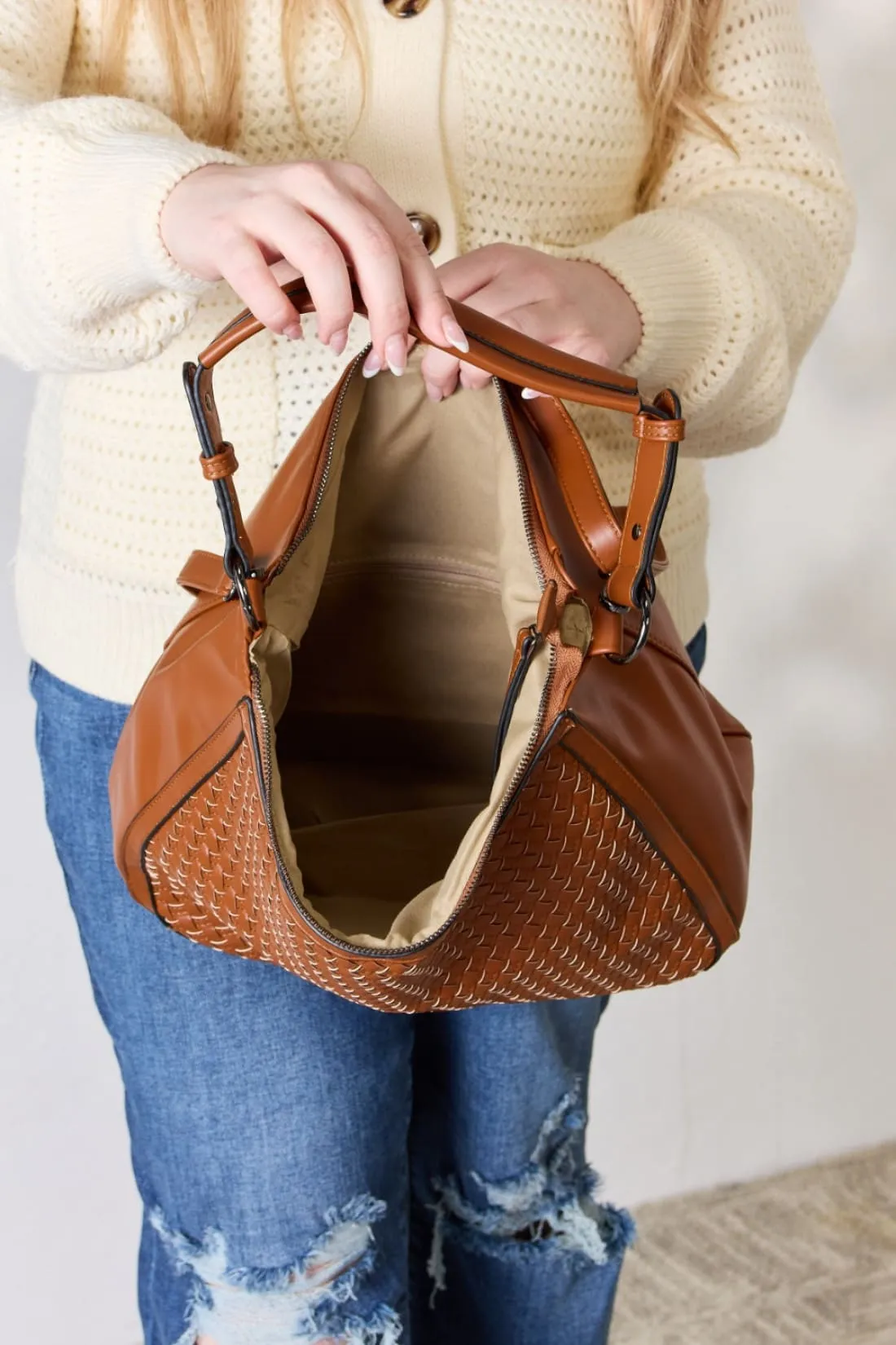 Woven Vegan Leather Handbag