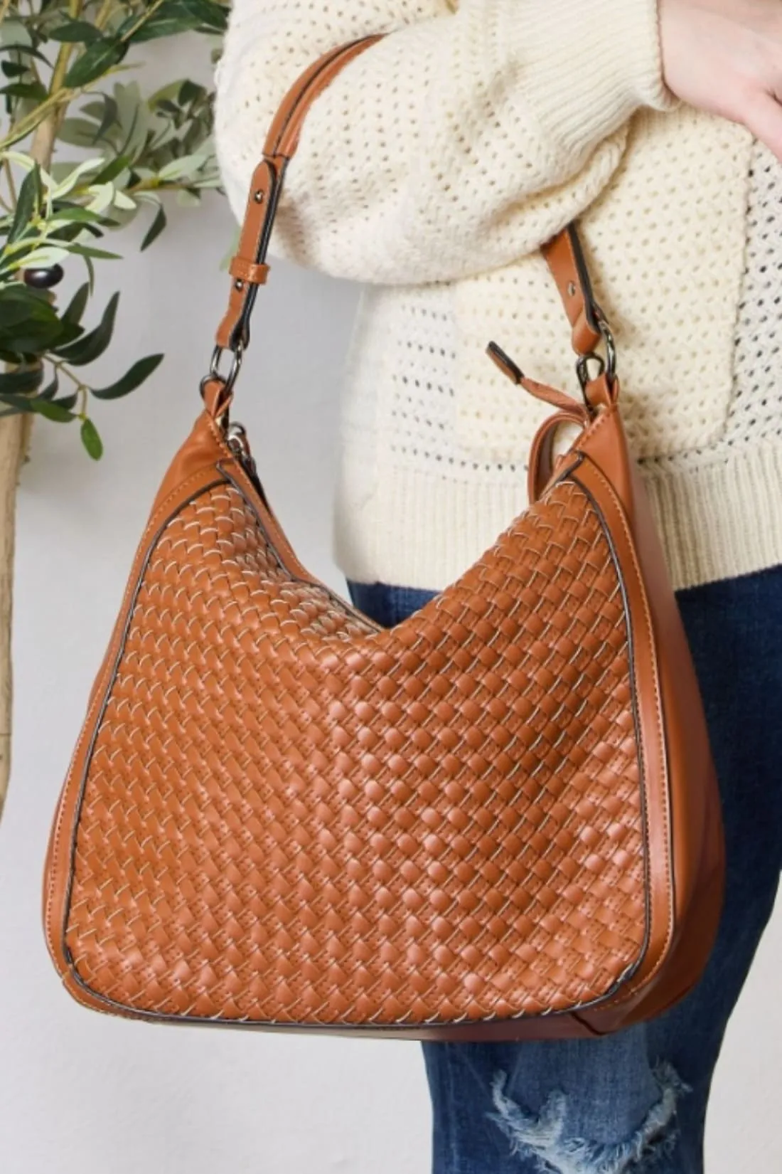 Woven Vegan Leather Handbag